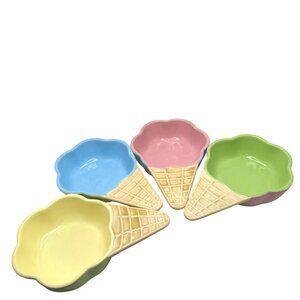 Ceramic Ice Cream Cone Bowls Pastel Colors 6.75" Length Set Of 4  Japan